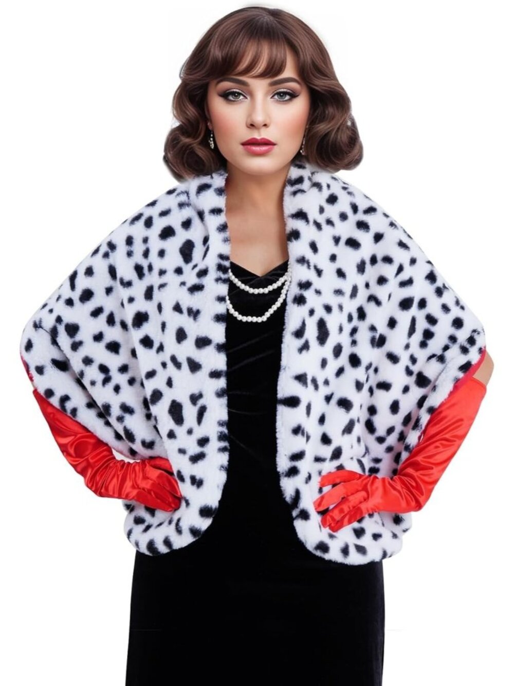 Halloween Dalmatian Costume Accessory Red Gloves Faux Pearls Necklace One Size